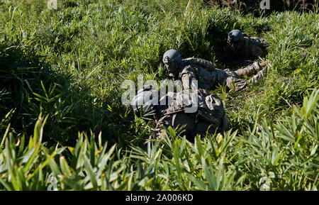 Yamato, Japan. 19 Sep, 2019. Us-Armee Soldaten beteiligen sich an der Aufklärung und Ausbildung der gemeinsame militärische Übung "Orient Shield 2019' in Kumamoto, Japan am Donnerstag, 19. September 2019. Foto von keizo Mori/UPI Quelle: UPI/Alamy leben Nachrichten Stockfoto