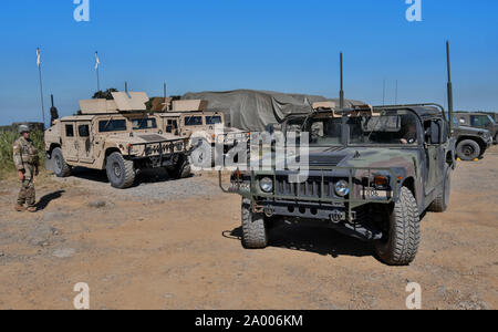 Yamato, Japan. 19 Sep, 2019. Die US-Army Humvee (HMMWV: High Mobility Multipurpose Radfahrzeug) auf die gemeinsame militärische Übung "Orient Shield 2019' in Kumamoto, Japan am Donnerstag, September 19, 2019. Foto von keizo Mori/UPI Quelle: UPI/Alamy leben Nachrichten Stockfoto