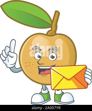 Mit Umschlag cute longan Früchte cartoon mit Charakter Maskottchen. Stock Vektor