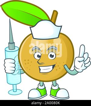 Krankenschwester süß longan Früchte cartoon mit Charakter Maskottchen. Stock Vektor