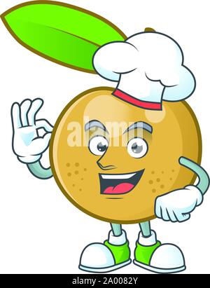 Koch cute longan Früchte cartoon mit Charakter Maskottchen. Stock Vektor