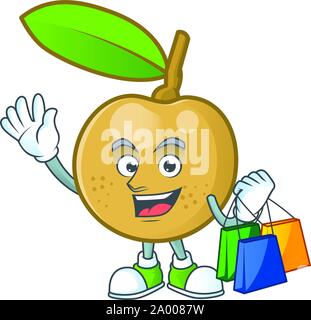 Shopping cute longan Früchte cartoon mit Charakter Maskottchen. Stock Vektor