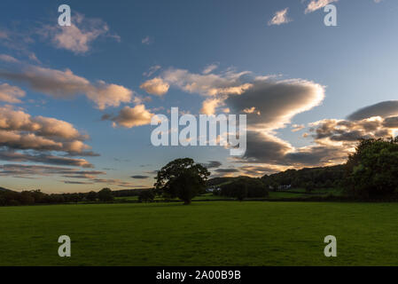 Sonnenuntergang über einem Feld in der Lake District Stockfoto