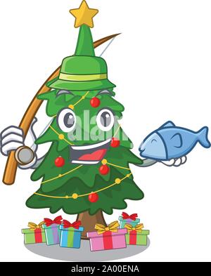 Angeln Weihnachtsbaum neben cartoon Tabelle Stock Vektor