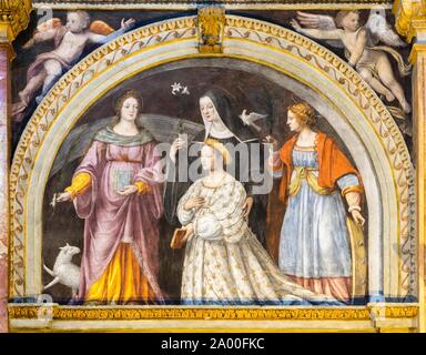 Gründerin Ippolita Sforza mit heiligen, Fresko von Bernardino Luini, Renaissance, Kirche San Maurizio al Monastero Maggiore, Mailand, Lombardei, Italien Stockfoto