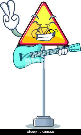 Mit Gitarre Spielzeug keine Radfahren Zeichen auf Tabelle Stock Vektor