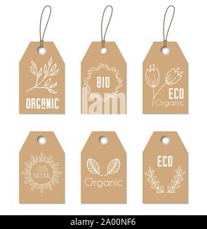 Eco Bio tags. Vektor florale Handwerk Etiketten Stock Vektor