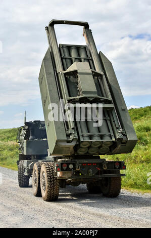 Yamoto, Japan. 17 Sep, 2019. Die US-Armee Artillerie Raketensystem M142 in den Vereinigten Staaten und Japan militärische gemeinsame Einsatz von 'Orient Shield 2019' an Oyanohara Force Base. Yamato, 17.09.2019 | Verwendung der weltweiten Kredit: dpa/Alamy leben Nachrichten Stockfoto