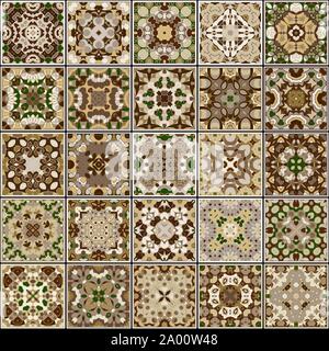 Eine Sammlung von Keramikfliesen in retro Farben. Eine Reihe von quadratischen Muster im ethnischen Stil. Vector Illustration. Stock Vektor