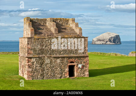 Taubenschlag von Tantallon Castle und Bass Rock Island. North Berwick, East Lothian, Schottland Stockfoto