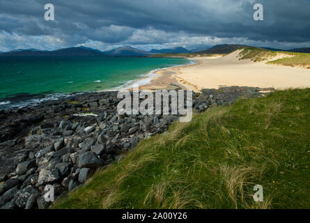 Playa de Scarista Strand. Sound von Taransay. South Harris Insel. Die äußeren Hebriden. Schottland, Großbritannien Stockfoto