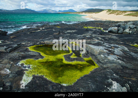 Playa de Scarista Strand. Sound von Taransay. South Harris Insel. Die äußeren Hebriden. Schottland, Großbritannien Stockfoto