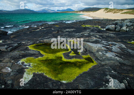 Playa de Scarista Strand. Sound von Taransay. South Harris Insel. Die äußeren Hebriden. Schottland, Großbritannien Stockfoto