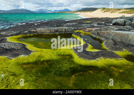 Playa de Scarista Strand. Sound von Taransay. South Harris Insel. Die äußeren Hebriden. Schottland, Großbritannien Stockfoto