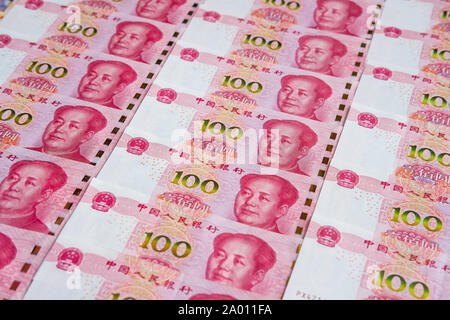 100 Chinesische Renminbi Banknoten Hintergrund Stockfoto
