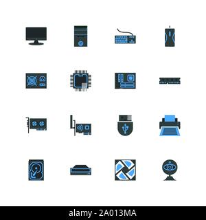 Computer Hardware und Zubehör Icons Set Flat Style Vector Illustration. Peripheriegeräte Stock Vektor