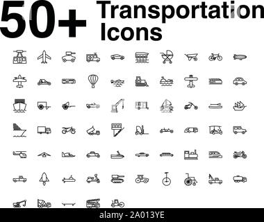 Transport Zeile für Symbole gesetzt. Vector Illustration. Übersicht Fahrzeuge Symbol lieferbar Stock Vektor