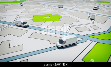 Lkw auf einer Straße Stadtplan. Konzept der weltweiten Versand und GPS-Tracking Stockfoto