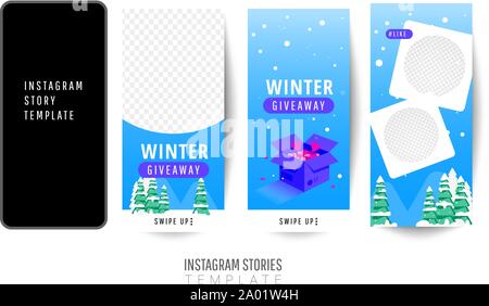 Geben Sie Geschenke oder Verlosung Banner oder Poster template Design mit Geschenkboxen, Weihnachtsbäume für Social Media post oder Website Banner. Stock Vektor