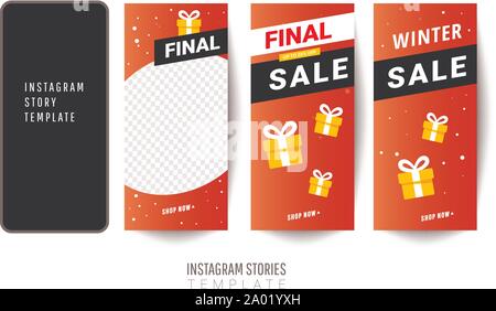 Trendy winter bearbeitbaren Vorlage für soziale Netzwerke Geschichten mit geschenkboxen Für social media Post oder Website Banner. Stock Vektor