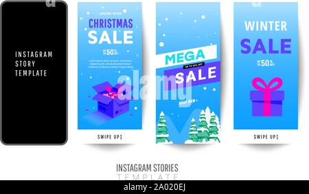 Winter grosse Verkauf Banner oder Poster template Design mit Geschenkboxen, Weihnachtsbäume für Social Media post oder Website Banner. Stock Vektor