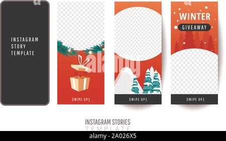 Werbegeschenk winter Banner oder Poster template Design mit Geschenkboxen, Weihnachtsbäume und Herz Form für soziale Medien post oder Website Banner. Stock Vektor