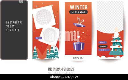 Werbegeschenk winter Banner oder Poster template Design mit Geschenkboxen, Weihnachtsbäume und Herz Form für soziale Medien post oder Website Banner. Stock Vektor