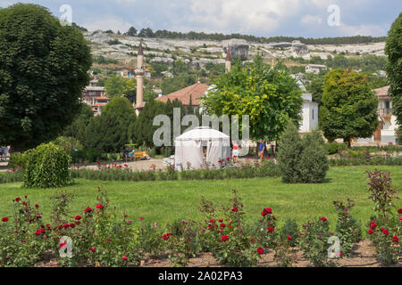 Bachtschyssaraj, Krim, Russland - Juli 22, 2019: Landschaft des Gebietes der Bachtschyssaraj Khan Palace, Krim Stockfoto