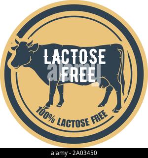 Laktosefrei Produkt Label mit Kuh, Logo oder Symbol mit keine Laktose Zeichen Stock Vektor