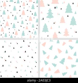 Skandinavische Weihnachten nahtlose Muster. Vektor einrichten von Hintergründen mit Weihnachtsbäumen. Für fabric Print Design Stock Vektor