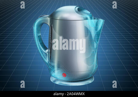 Visualisierung 3D-CAD-Modell der Wasserkocher, Blaupause. 3D-Rendering Stockfoto