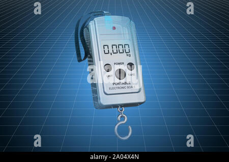 Visualisierung 3D-CAD-Modell der tragbaren elektronischen Waage, Blaupause. 3D-Rendering Stockfoto