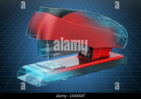 Visualisierung 3D-CAD-Modell der Hefter, Blaupause. 3D-Rendering Stockfoto