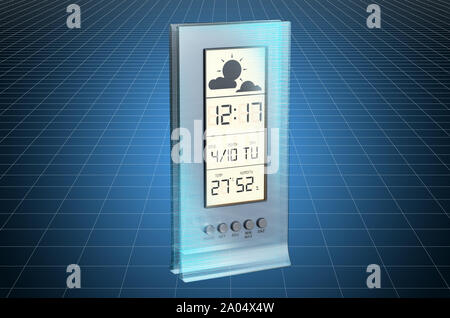 Visualisierung 3D-CAD-Modell der Wetterstation, Blaupause. 3D-Rendering Stockfoto