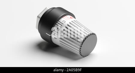 Heizkörperthermostat, temperatureinstellung vor weißem Hintergrund. Heizung Temperaturregelung, Kosteneinsparung, Energieeffizienz. 3d-illustr Stockfoto