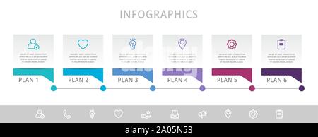 Vektor modernen Infografik flachbild Vorlage label für sechs Diagramme, Grafik, Präsentation. Business Konzept mit 6 Optionen und Rechtecke. Leerzeichen für Stock Vektor