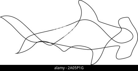 Hammerhead. Eine Zeile Fisch design Silhouette. Logo Design. Hand gezeichnet Minimalismus Stil. Vector Illustration. Stock Vektor