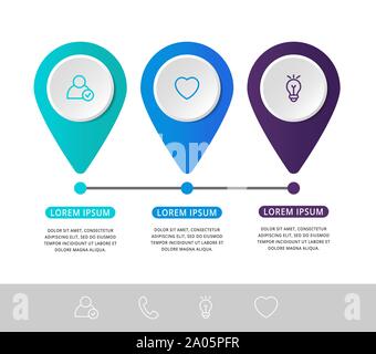 Vektor modernen Infografik flachbild Vorlage pin für drei Papieretikett, Diagramm, Grafik, Präsentation. Business Konzept mit 3 Optionen und Markierungen Stock Vektor