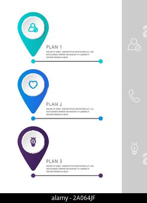 Vektor modernen Infografik flachbild Vorlage pin für drei Papieretikett, Diagramm, Grafik, Präsentation. Business Konzept mit 3 Optionen und markiert. Leere spac Stock Vektor