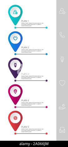 Vektor modernen Infografik flachbild Vorlage pin für fünf Papieretikett, Diagramm, Grafik, Präsentation. Business Konzept mit 5 Optionen und markiert. Leerzeichen Stock Vektor