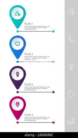 Vektor modernen Infografik flachbild Vorlage pin für vier Papieretikett, Diagramm, Grafik, Präsentation. Business Konzept mit 4 Optionen und markiert. Leerzeichen Stock Vektor
