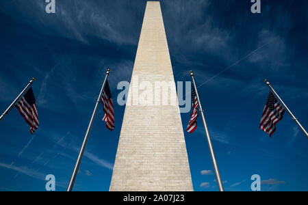 Washington DC, USA. 19. Sep 2019. Das Washington Monument wieder eröffnet heute folgende Jahr für Reparaturen und Renovierungen aus dem Erdbeben 2011, in Washington, DC am Donnerstag, 19. September 2019. Foto von Kevin Dietsch/UPI Quelle: UPI/Alamy leben Nachrichten Stockfoto