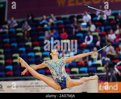 September 19, 2019: Alexandra Agiurgiuculese von Italien während der 37 Rhythmische Gymnastik Wm-Match zwischen und Tag 2 an den Nationalen Gymnastik Arena in Baku, Aserbaidschan. Ulrik Pedersen/CSM. Stockfoto