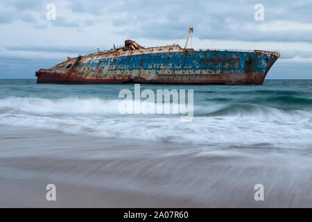 Schiffbruch. Das Wrack der SS American Star, Playa de Garcey, Fuerteventura, Kanarische Inseln. Bild in 2006 Stockfoto