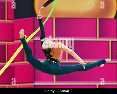 September 19, 2019: Vlada Nikolchenko der Ukraine während der 37 Rhythmische Gymnastik Wm-Match zwischen und Tag 2 an den Nationalen Gymnastik Arena in Baku, Aserbaidschan. Ulrik Pedersen/CSM. Stockfoto