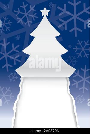 Papier Weihnachtsbaum, Grußkarte Hintergrund. Abbildung: Papier Silhouette mit Schneeflocken Fichte. für ihren Text oder Bild. Vektor verfügbar Stock Vektor