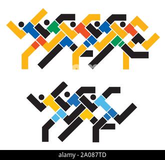 Laufende Rennen, Marathon, abstrakt-geometrische stilisierte. farbenfrohe abstrakte stilisierte Darstellung der laufenden Menschen. Vektor zur Verfügung. Stock Vektor