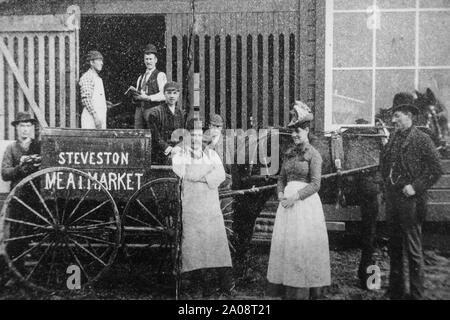 Schwarze und weiße projizierte Bild des Lebens in Steveston in den frühen 1900ern, British Columbia, Kanada Stockfoto