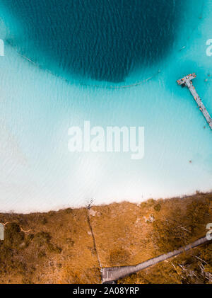 Drone Ansicht von Kaan Luum Lagune ist in Tulum, Quintana Roo, Mexiko Stockfoto
