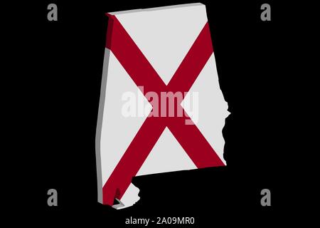 Alabama vector Map 3d mit der Flagge. Vector eps Abbildung 10 Stock Vektor